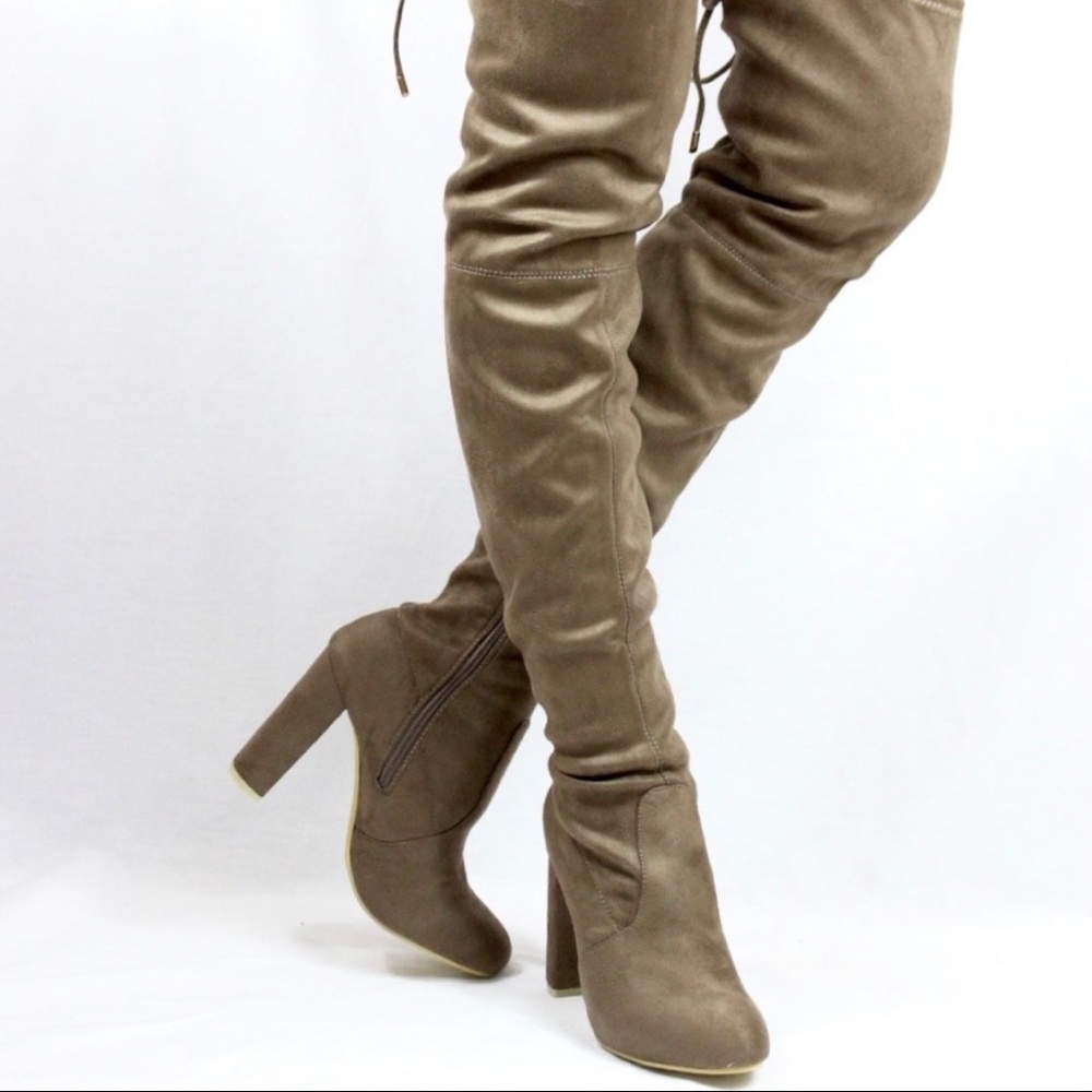 Over the Knee Suede Thigh-High Boots Taupe